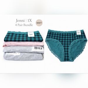Jenni 1X 4 Pair Panty Bundle NWT Cotton Lace Trim Plus Size Intimates